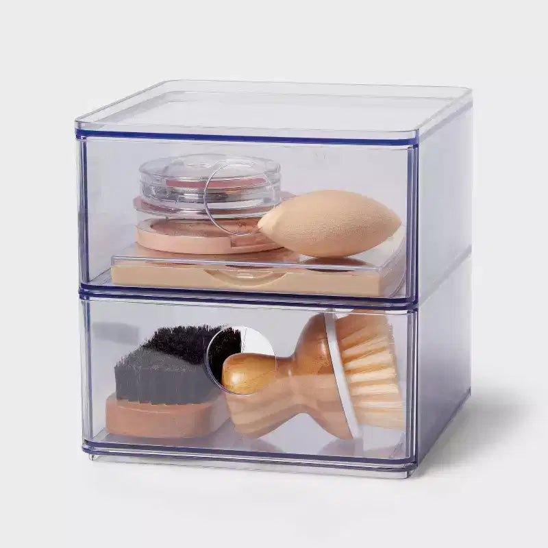 Clear Stackable Drawer - Brightroom™: Plastic Utility Storage, 2 Drawers, 6"x6"x6", Toiletries Organizer