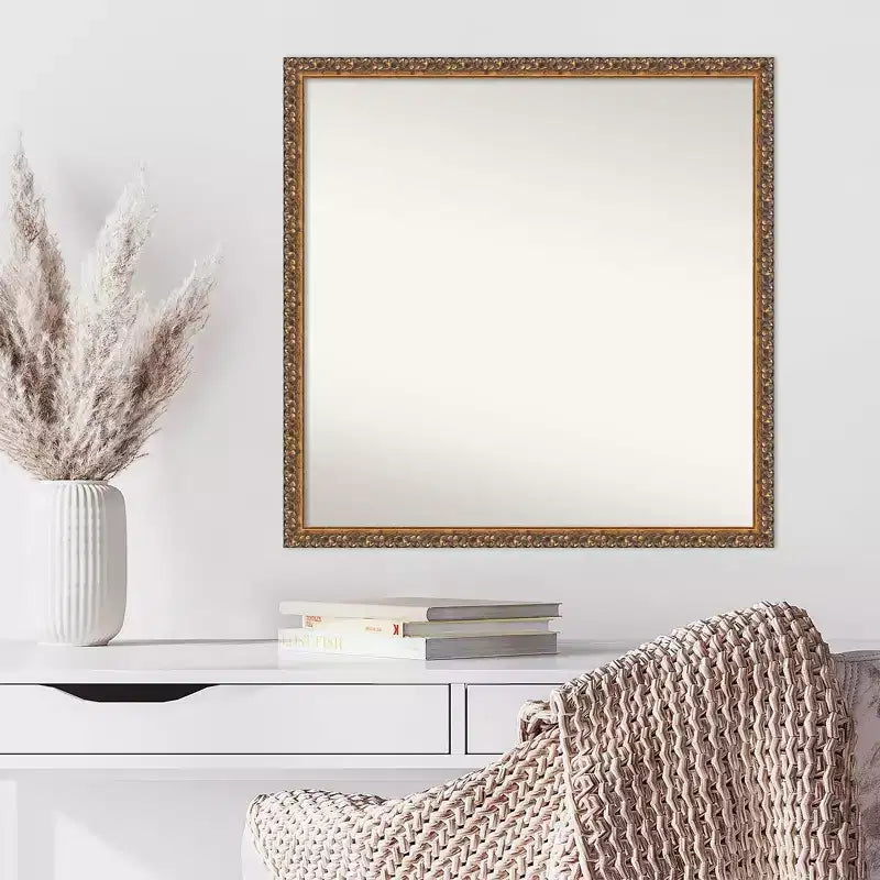 28" x 28" Non-Beveled Antique Bronze Wood Wall Mirror - Amanti Art