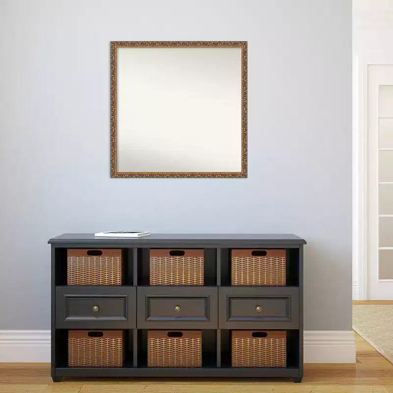 28" x 28" Non-Beveled Antique Bronze Wood Wall Mirror - Amanti Art