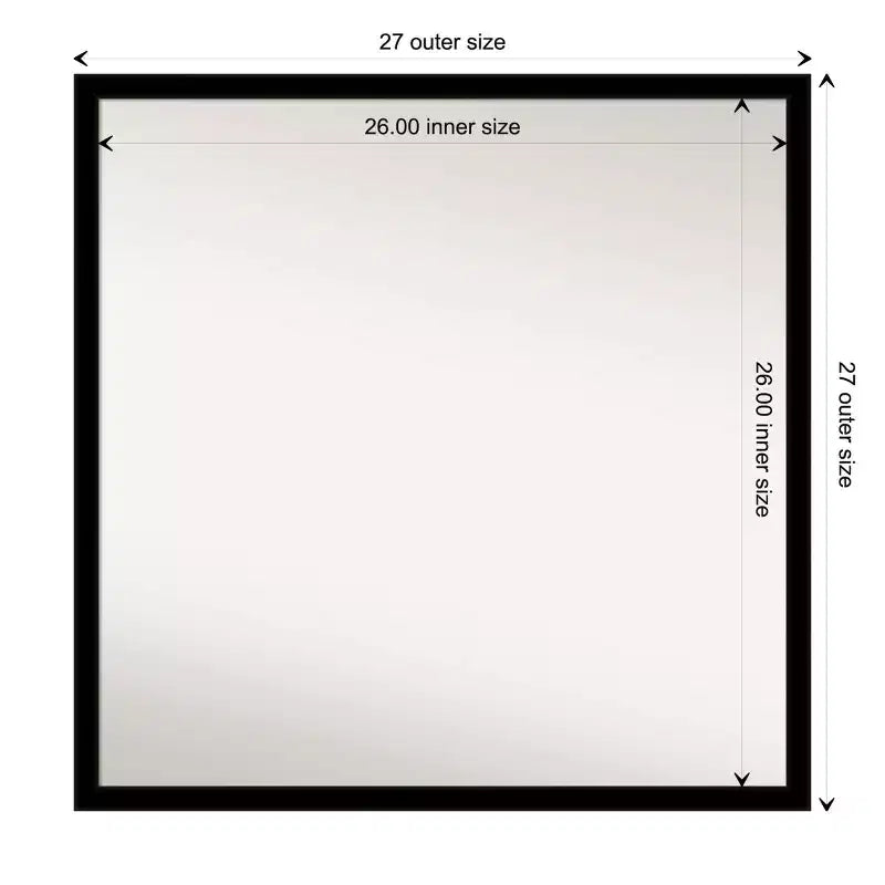 28" x 28" Non-Beveled Bathroom Wall Mirror Jet Black - Amanti Art: Modern Square Polystyrene Frame, Includes Mounting Hardware