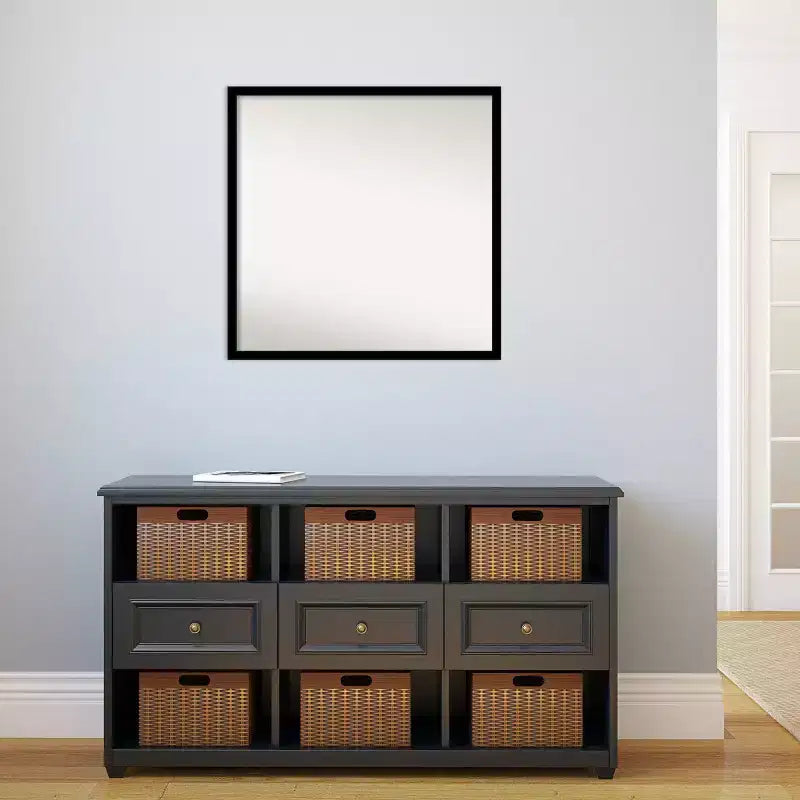 28" x 28" Non-Beveled Bathroom Wall Mirror Jet Black - Amanti Art: Modern Square Polystyrene Frame, Includes Mounting Hardware