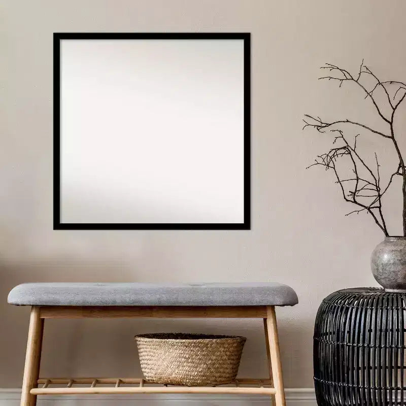 28" x 28" Non-Beveled Bathroom Wall Mirror Jet Black - Amanti Art: Modern Square Polystyrene Frame, Includes Mounting Hardware
