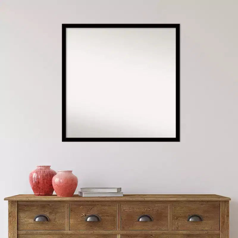 28" x 28" Non-Beveled Bathroom Wall Mirror Jet Black - Amanti Art: Modern Square Polystyrene Frame, Includes Mounting Hardware
