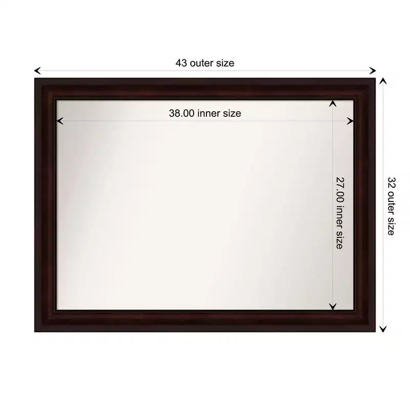 43" x 32" Non-Beveled Wall Mirror Coffee Bean Brown - Amanti Art: Modern Rectangular, Wall Mount