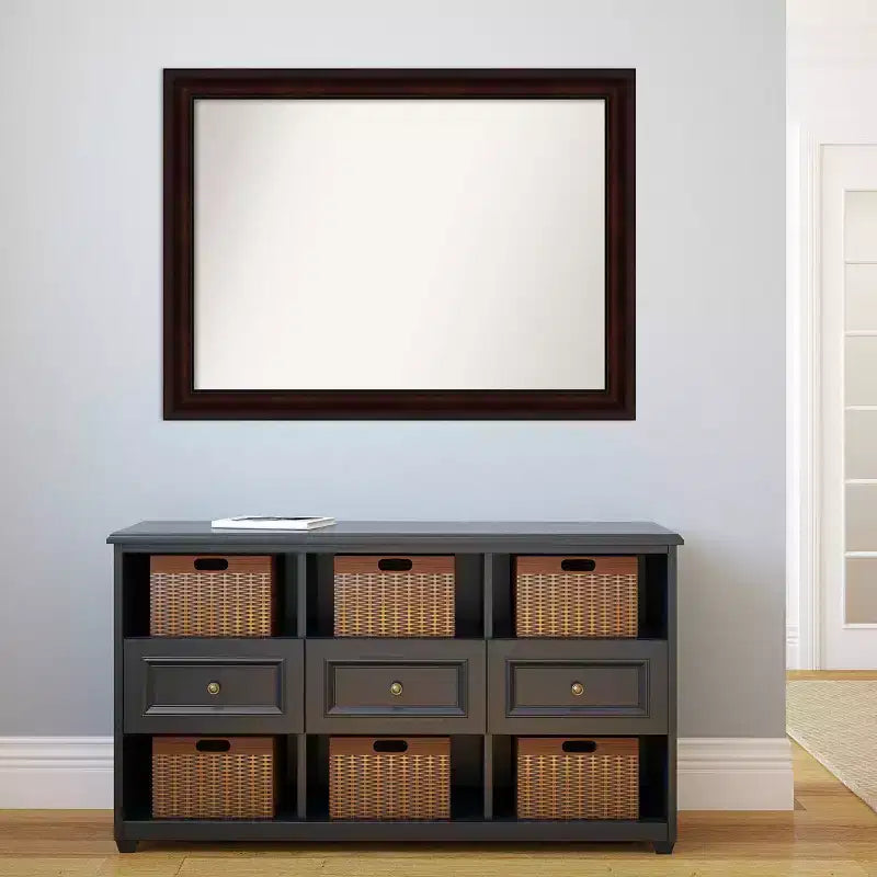 43" x 32" Non-Beveled Wall Mirror Coffee Bean Brown - Amanti Art: Modern Rectangular, Wall Mount