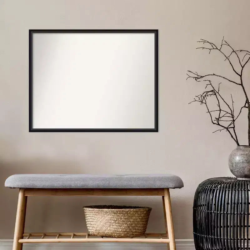 29" x 23" Non-Beveled Lucie Black Wood Wall Mirror - Amanti Art