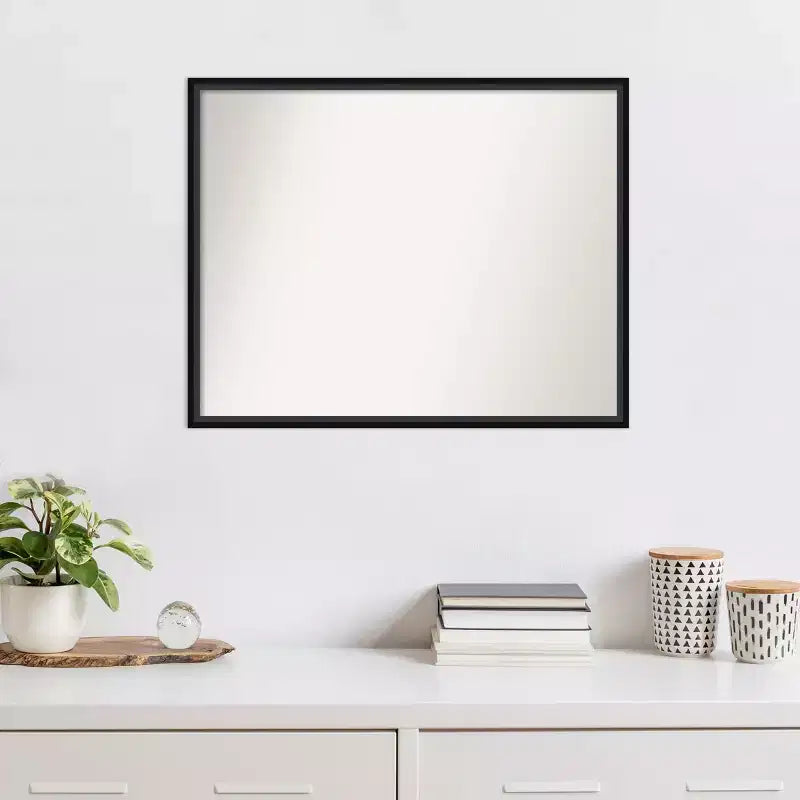29" x 23" Non-Beveled Lucie Black Wood Wall Mirror - Amanti Art