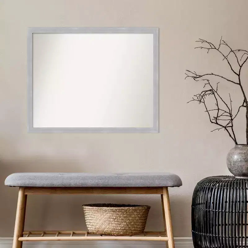 30" x 24" Non-Beveled Grace Brushed Nickel Narrow Wall Mirror - Amanti Art: Modern Rectangle, Polystyrene Frame
