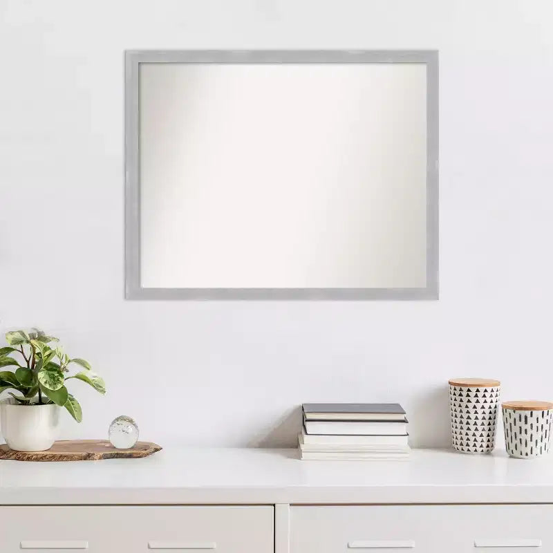 30" x 24" Non-Beveled Grace Brushed Nickel Narrow Wall Mirror - Amanti Art: Modern Rectangle, Polystyrene Frame