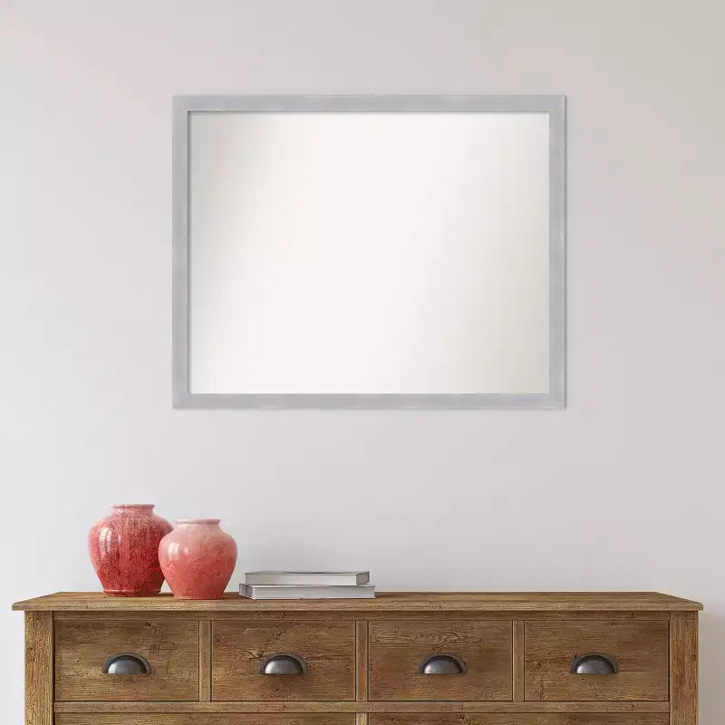 30" x 24" Non-Beveled Grace Brushed Nickel Narrow Wall Mirror - Amanti Art: Modern Rectangle, Polystyrene Frame