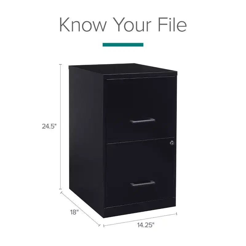 Space Solutions 18" Deep 2 Drawer Letter Width Vertical File Cabinet Black: Steel Office Filing, No Assembly Required