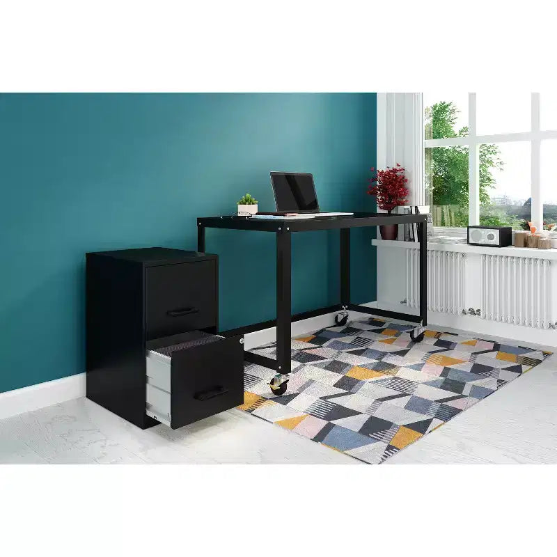 Space Solutions 18" Deep 2 Drawer Letter Width Vertical File Cabinet Black: Steel Office Filing, No Assembly Required