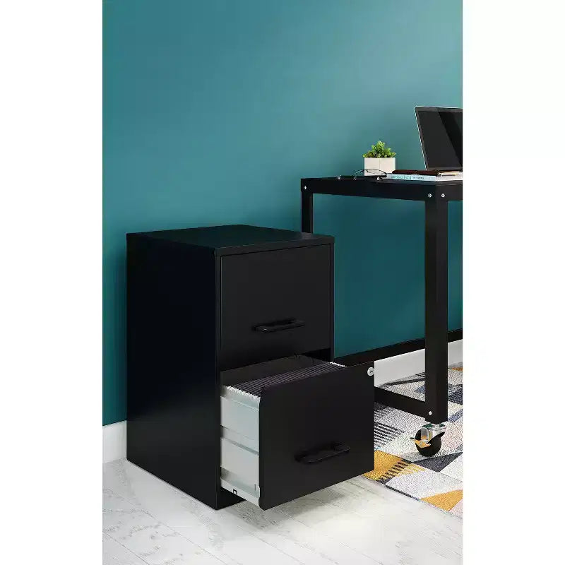 Space Solutions 18" Deep 2 Drawer Letter Width Vertical File Cabinet Black: Steel Office Filing, No Assembly Required