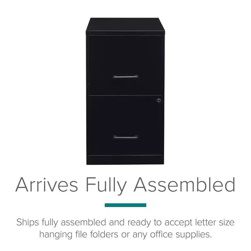 Space Solutions 18" Deep 2 Drawer Letter Width Vertical File Cabinet Black: Steel Office Filing, No Assembly Required