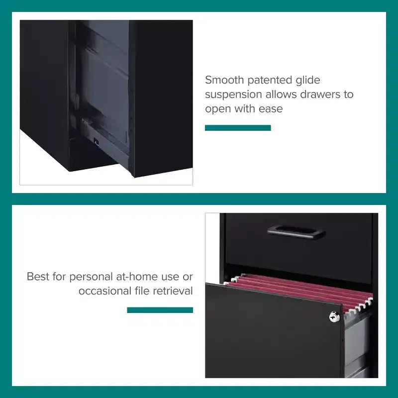 Space Solutions 18" Deep 2 Drawer Letter Width Vertical File Cabinet Black: Steel Office Filing, No Assembly Required