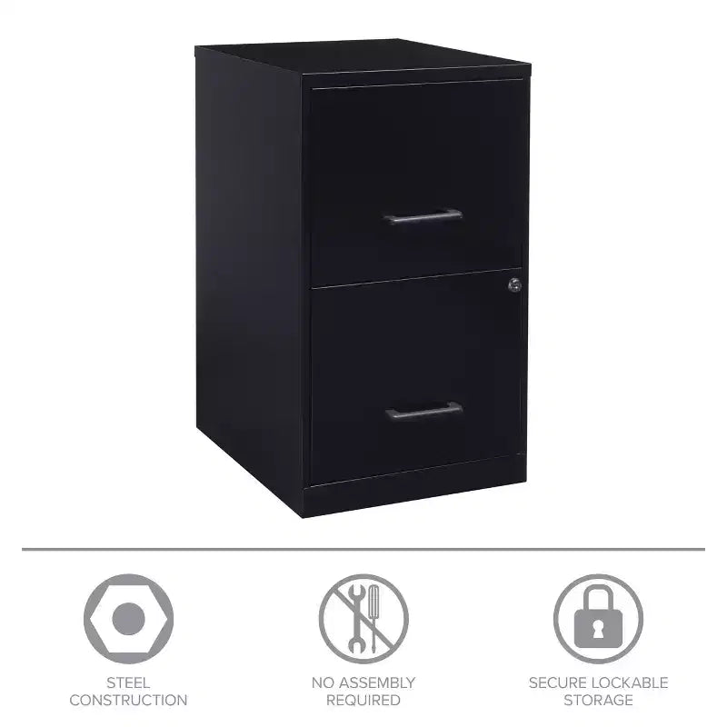 Space Solutions 18" Deep 2 Drawer Letter Width Vertical File Cabinet Black: Steel Office Filing, No Assembly Required