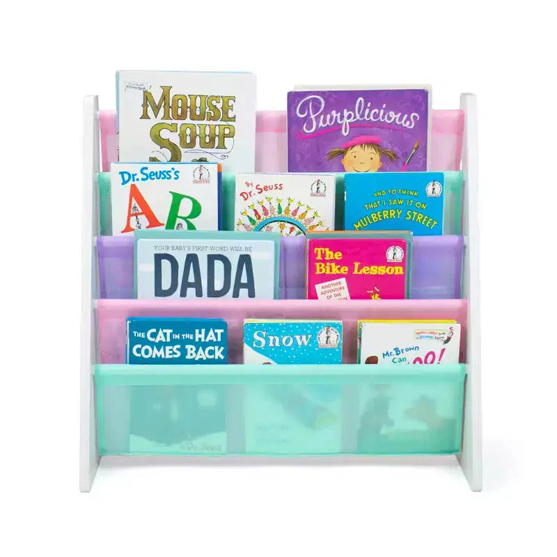 Holland Kids' Bookshelf 4 Tier Book Organizer White/Fresh Pastel - Humble Crew: Small Bookshelf for Kids Room, MDF