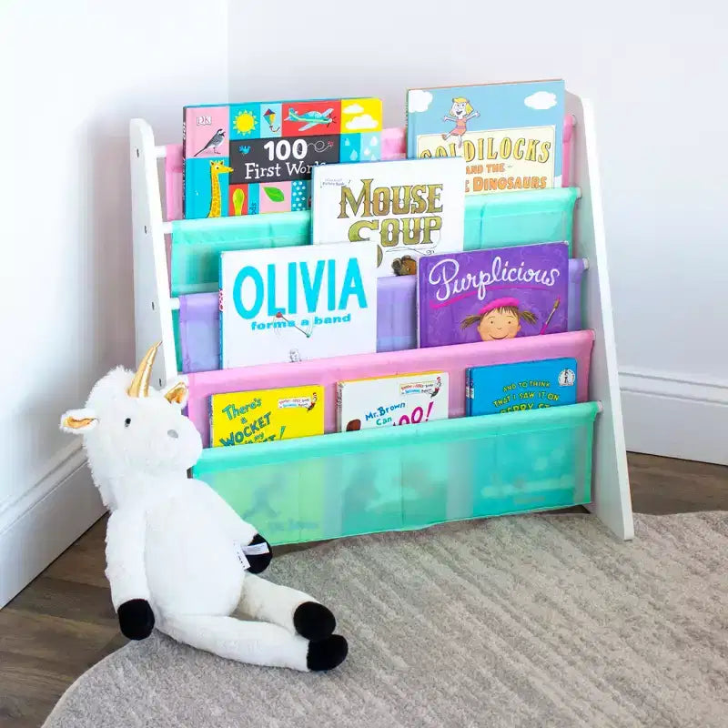 Holland Kids' Bookshelf 4 Tier Book Organizer White/Fresh Pastel - Humble Crew: Small Bookshelf for Kids Room, MDF