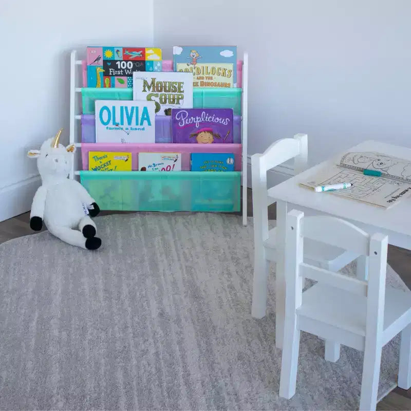 Holland Kids' Bookshelf 4 Tier Book Organizer White/Fresh Pastel - Humble Crew: Small Bookshelf for Kids Room, MDF