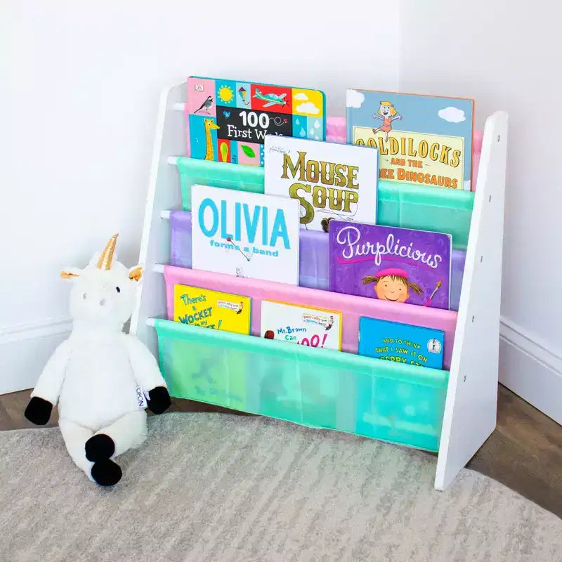 Holland Kids' Bookshelf 4 Tier Book Organizer White/Fresh Pastel - Humble Crew: Small Bookshelf for Kids Room, MDF