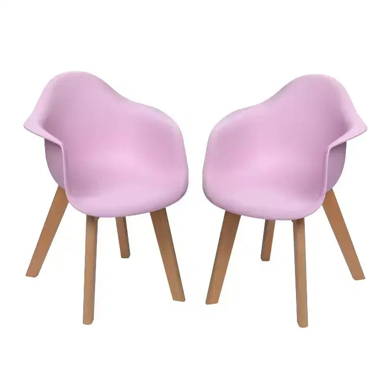 Gift Mark Set of 2 Kids' Chairs with Modern Plastic Seat and Beech Legs Pink