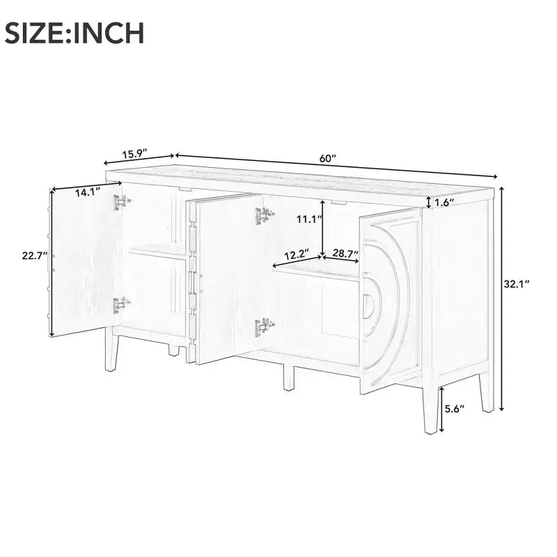 Whisen Retro Sideboard with Circular Groove Design Round Metal Door Handle for Living Room, Entryway, Dining Room