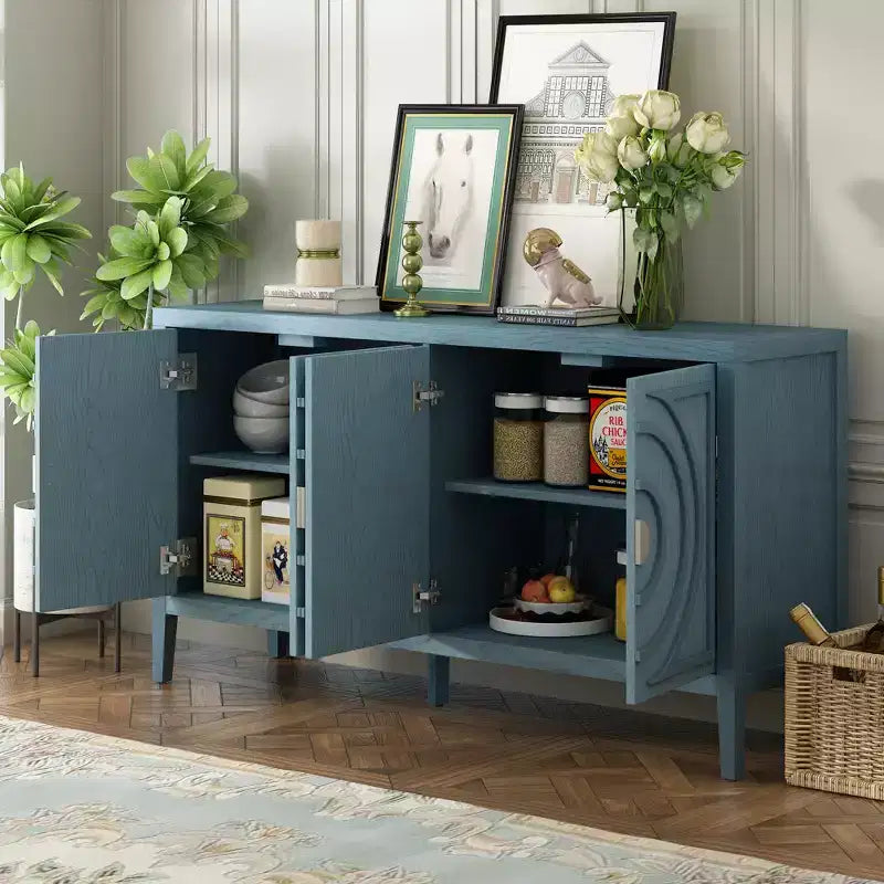 Whisen Retro Sideboard with Circular Groove Design Round Metal Door Handle for Living Room, Entryway, Dining Room