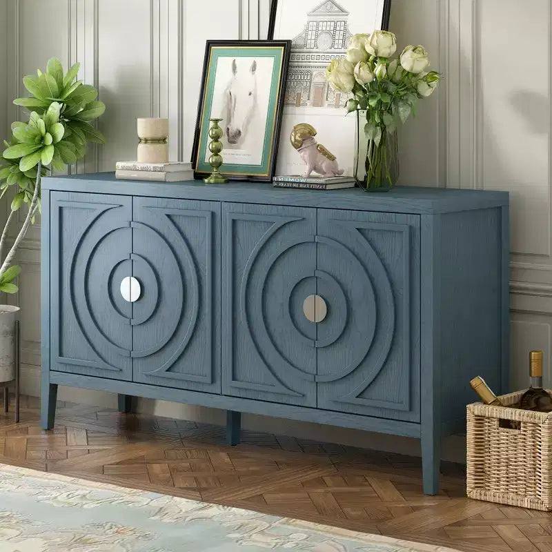 Whisen Retro Sideboard with Circular Groove Design Round Metal Door Handle for Living Room, Entryway, Dining Room