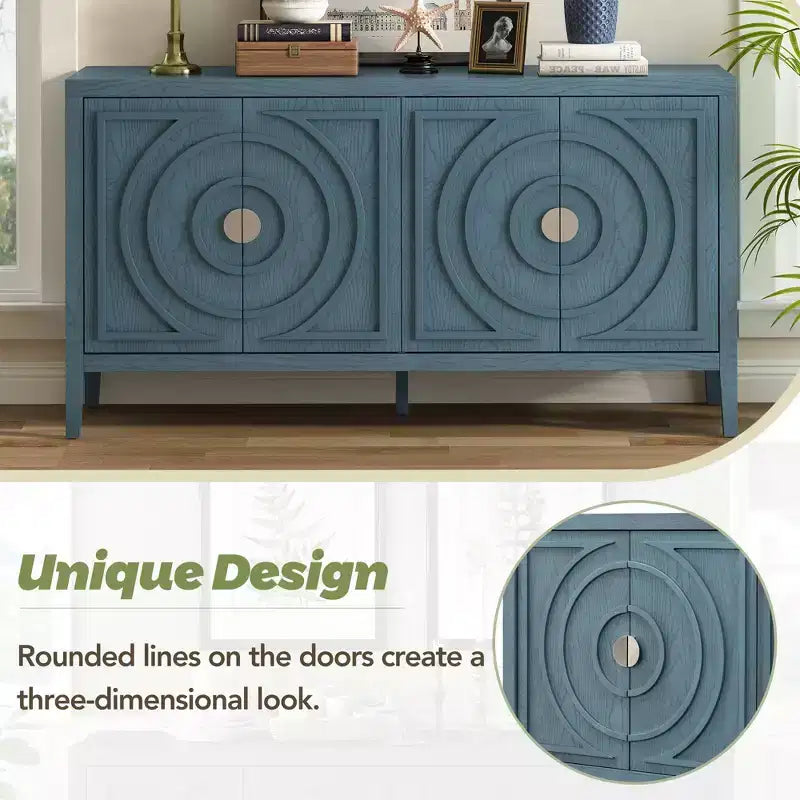 Whisen Retro Sideboard with Circular Groove Design Round Metal Door Handle for Living Room, Entryway, Dining Room