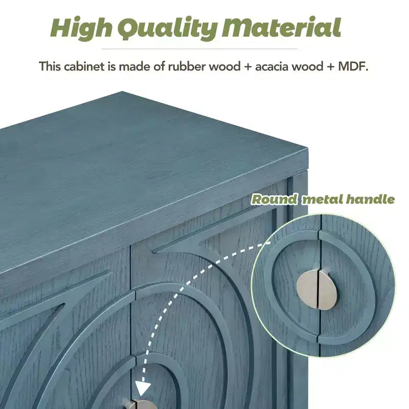 Whisen Retro Sideboard with Circular Groove Design Round Metal Door Handle for Living Room, Entryway, Dining Room