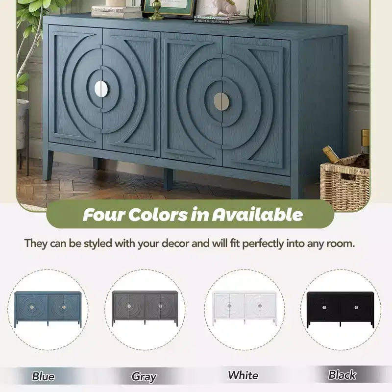 Whisen Retro Sideboard with Circular Groove Design Round Metal Door Handle for Living Room, Entryway, Dining Room