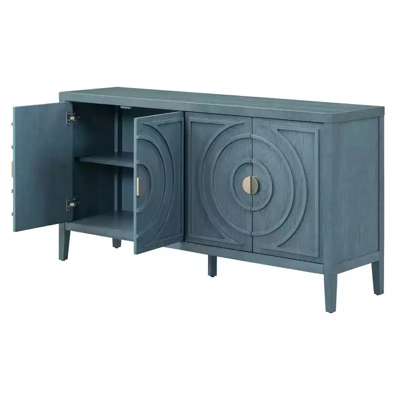 Whisen Retro Sideboard with Circular Groove Design Round Metal Door Handle for Living Room, Entryway, Dining Room