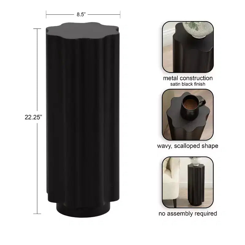 Kate and Laurel Pandey Wavy Drink Table Metal, 9x9x22, Black