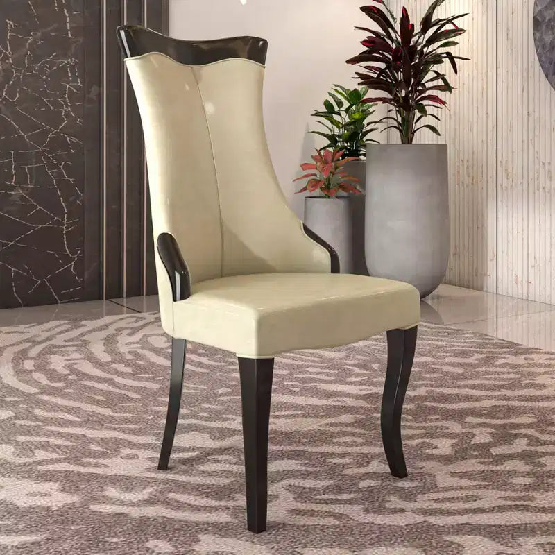 LeisureMod Dining Chair Upholstered in Leather/Velvet Cozy Accent Kitchen Chair with Rubberwood Legs Novara Series Set of 4