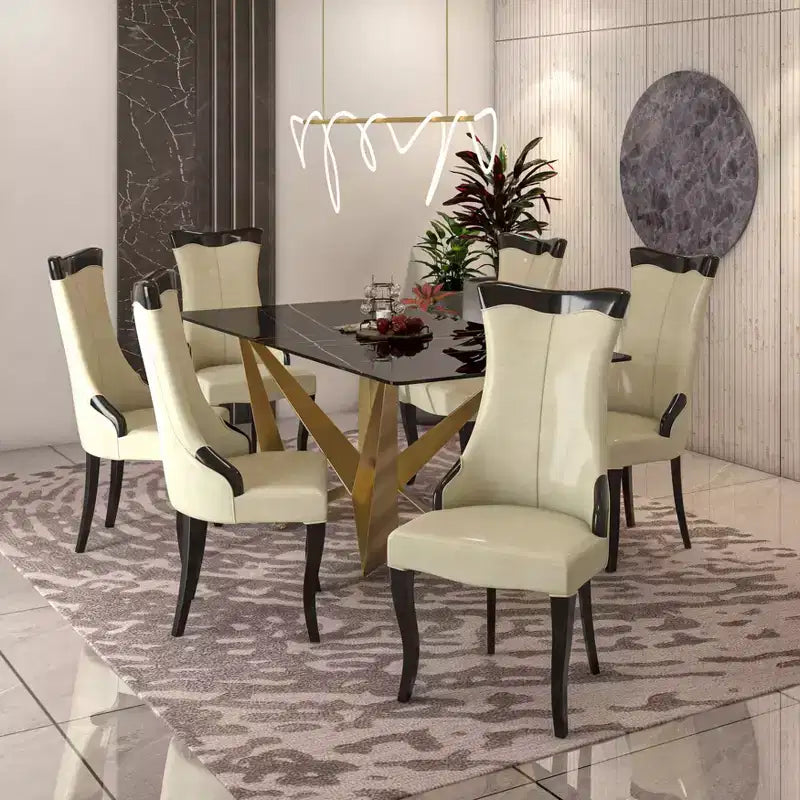 LeisureMod Dining Chair Upholstered in Leather/Velvet Cozy Accent Kitchen Chair with Rubberwood Legs Novara Series Set of 4