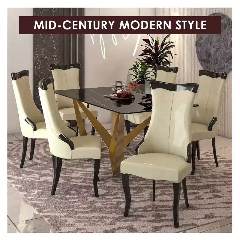 LeisureMod Dining Chair Upholstered in Leather/Velvet Cozy Accent Kitchen Chair with Rubberwood Legs Novara Series Set of 4