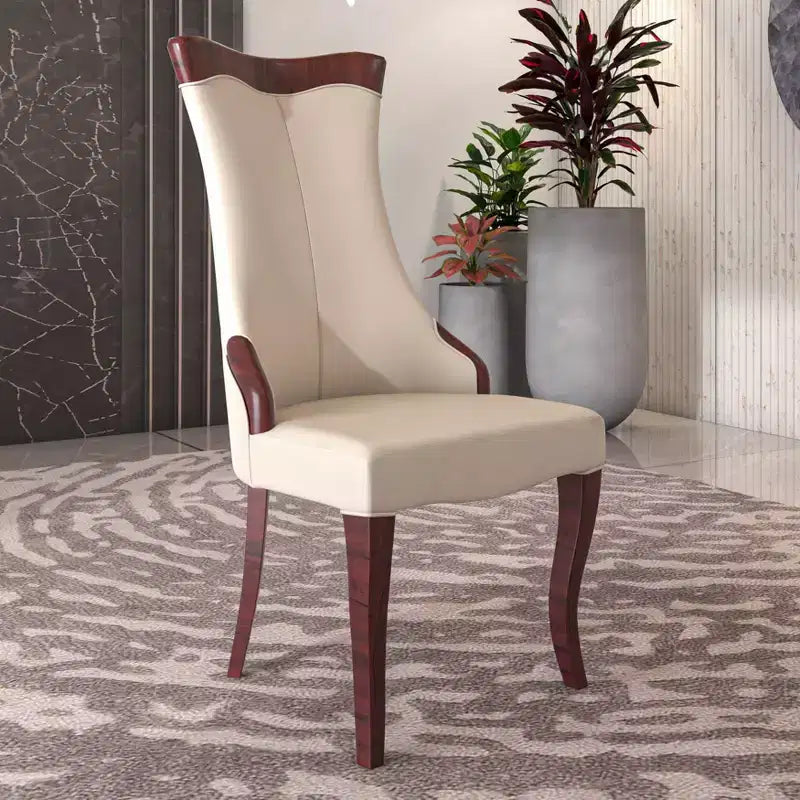 LeisureMod Dining Chair Upholstered in Leather/Velvet Cozy Accent Kitchen Chair with Rubberwood Legs Novara Series Set of 4