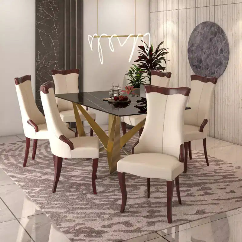 LeisureMod Dining Chair Upholstered in Leather/Velvet Cozy Accent Kitchen Chair with Rubberwood Legs Novara Series Set of 4