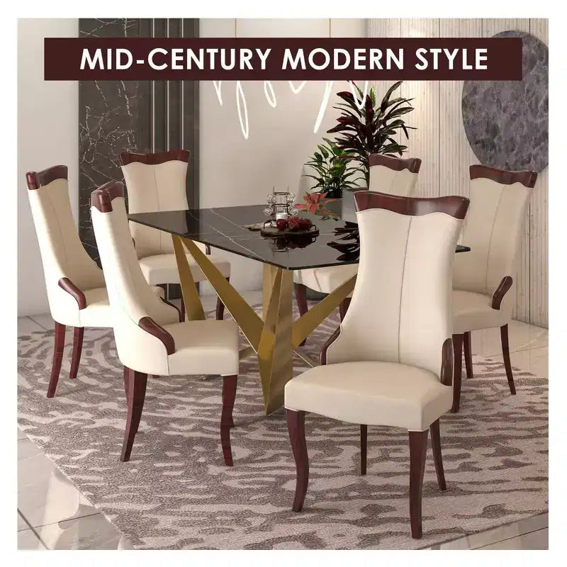 LeisureMod Dining Chair Upholstered in Leather/Velvet Cozy Accent Kitchen Chair with Rubberwood Legs Novara Series Set of 4