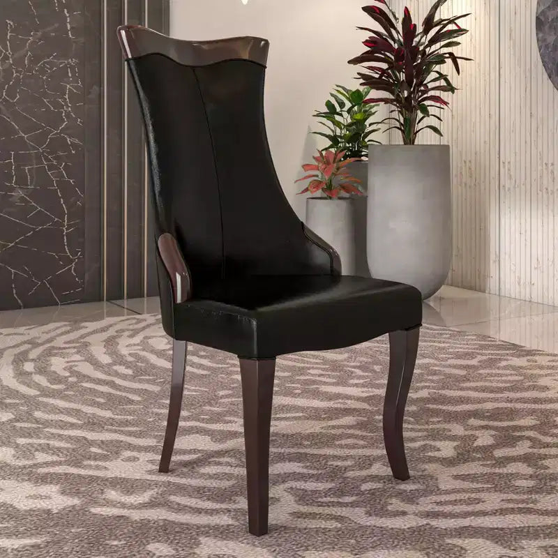 LeisureMod Dining Chair Upholstered in Leather/Velvet Cozy Accent Kitchen Chair with Rubberwood Legs Novara Series Set of 4
