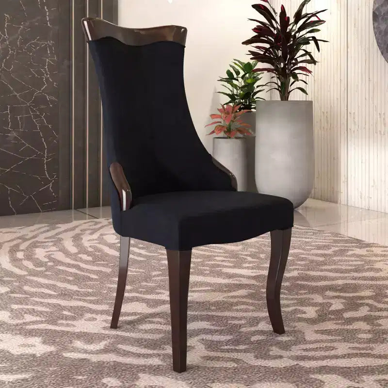 LeisureMod Dining Chair Upholstered in Leather/Velvet Cozy Accent Kitchen Chair with Rubberwood Legs Novara Series Set of 4