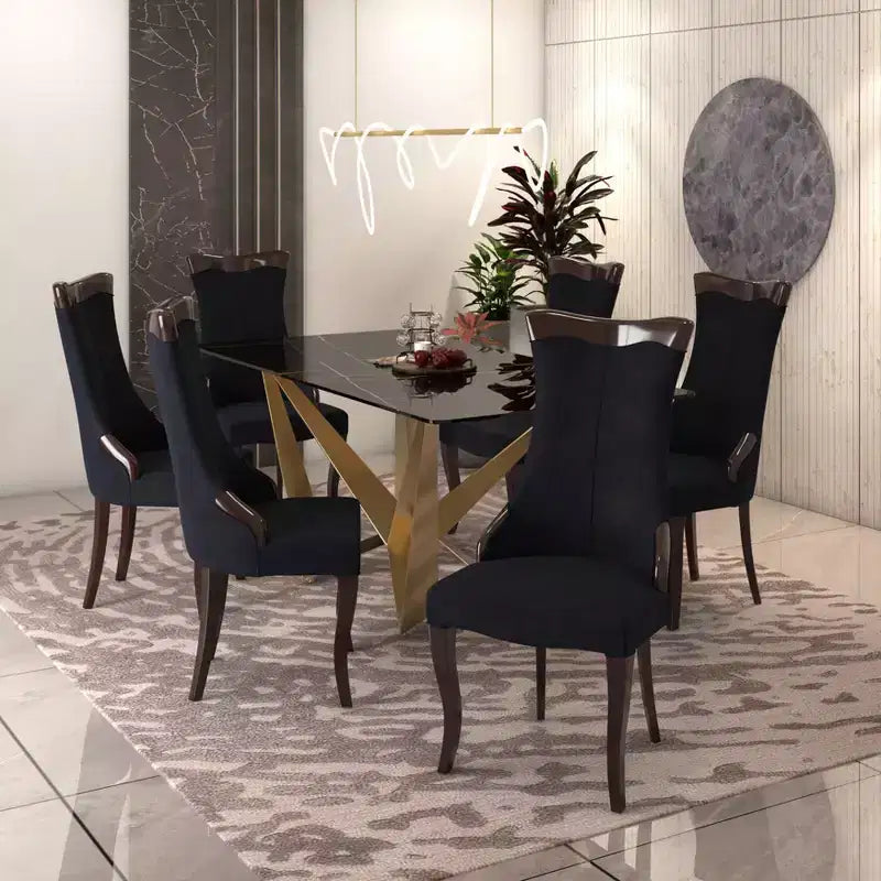 LeisureMod Dining Chair Upholstered in Leather/Velvet Cozy Accent Kitchen Chair with Rubberwood Legs Novara Series Set of 4