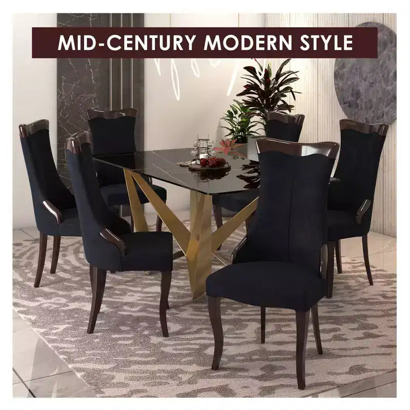 LeisureMod Dining Chair Upholstered in Leather/Velvet Cozy Accent Kitchen Chair with Rubberwood Legs Novara Series Set of 4