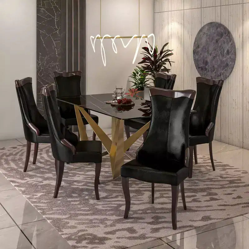 LeisureMod Dining Chair Upholstered in Leather/Velvet Cozy Accent Kitchen Chair with Rubberwood Legs Novara Series Set of 4