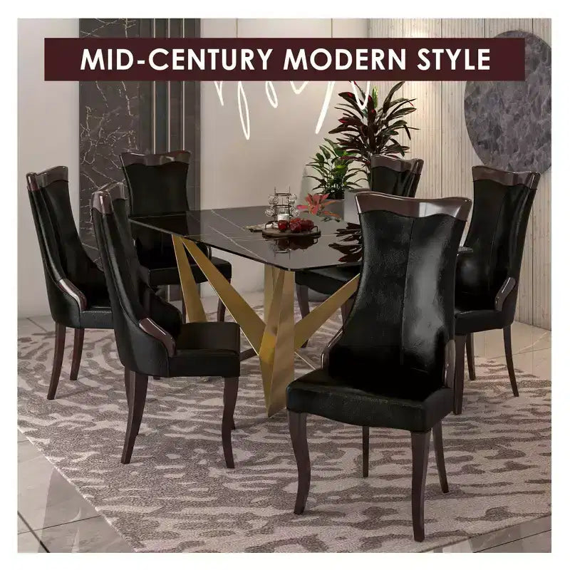 LeisureMod Dining Chair Upholstered in Leather/Velvet Cozy Accent Kitchen Chair with Rubberwood Legs Novara Series Set of 4