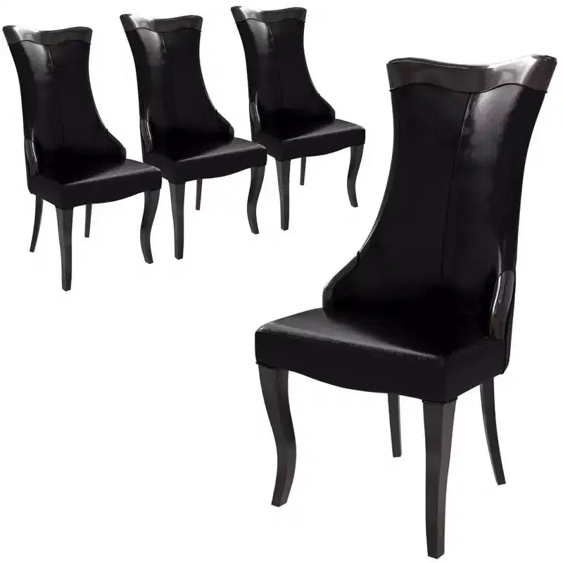 LeisureMod Dining Chair Upholstered in Leather/Velvet Cozy Accent Kitchen Chair with Rubberwood Legs Novara Series Set of 4