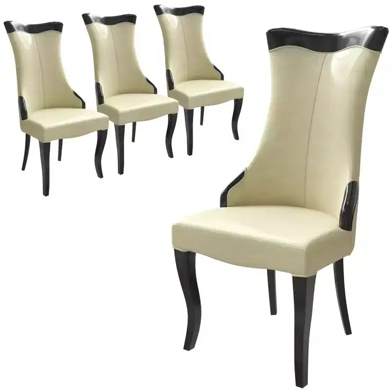 LeisureMod Dining Chair Upholstered in Leather/Velvet Cozy Accent Kitchen Chair with Rubberwood Legs Novara Series Set of 4