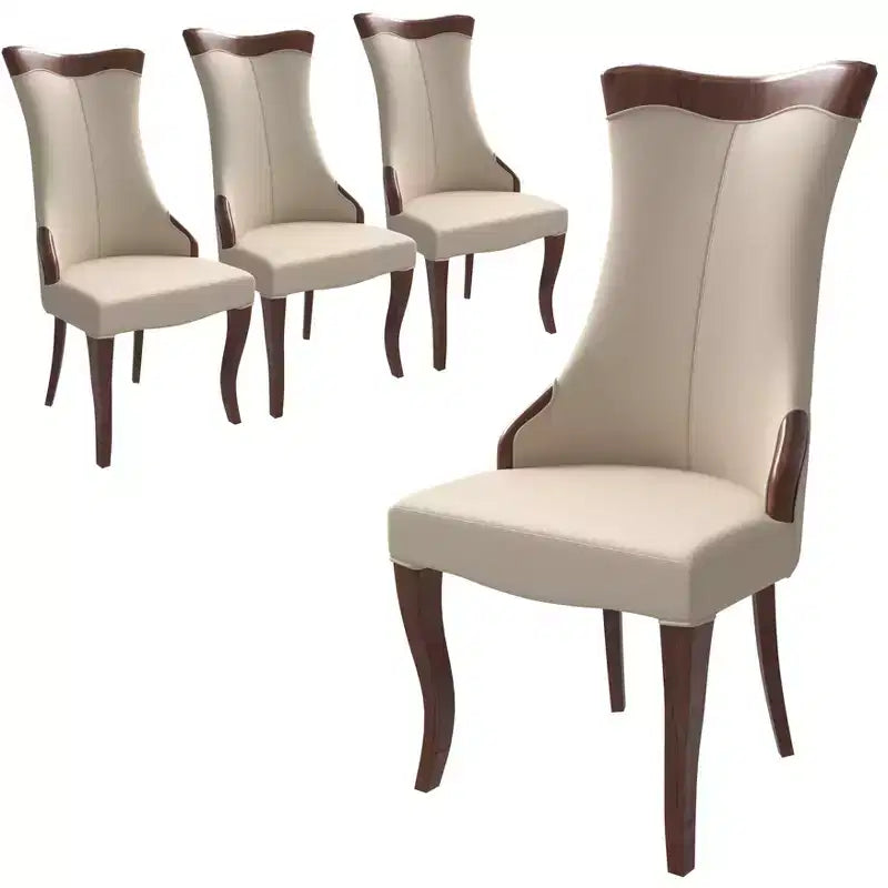 LeisureMod Dining Chair Upholstered in Leather/Velvet Cozy Accent Kitchen Chair with Rubberwood Legs Novara Series Set of 4