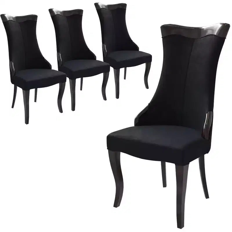 LeisureMod Dining Chair Upholstered in Leather/Velvet Cozy Accent Kitchen Chair with Rubberwood Legs Novara Series Set of 4