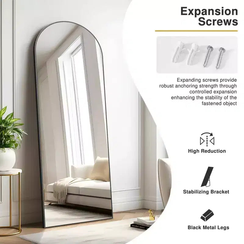 PexFix 71x31 Large Arched TOP Full Length Floor Mirror Framed Bathroom Mirror for Living Room Black